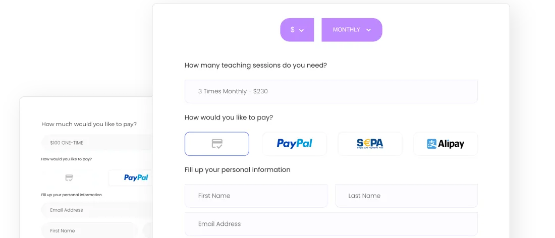 Call to action payment forms