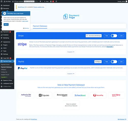 Stripe Financial Connections ACH Direct Debit settings in Payment Page