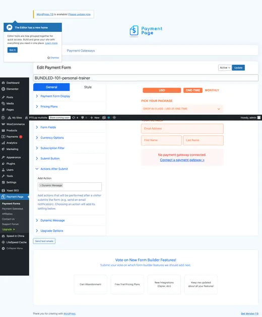 Actions after submit — HTTP webhook settings in the form builder
